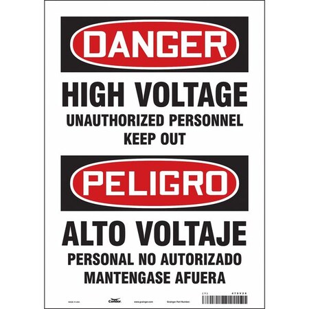 Safety Sign, 14 in Height, 10 in Width, Vinyl, Vertical Rectangle, English, Spanish, 479V26 MPN:479V26