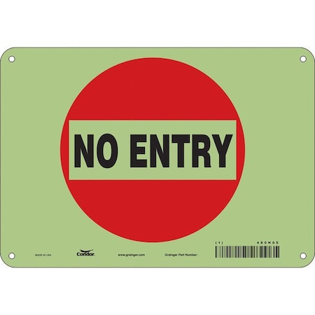 Safety Sign, Glow Vinyl, 10 in W, 7 in H, NO ENTRY, Red, White MPN:480H05