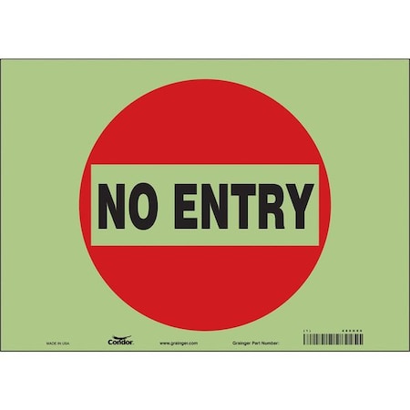 Safety Sign, Glow Vinyl, 14 in W, 10 in H, NO ENTRY, Red, White MPN:480H06
