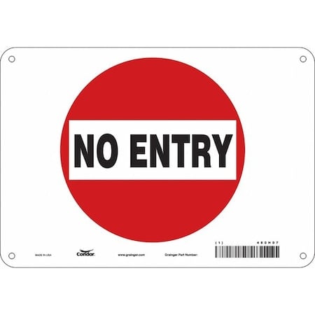 Safety Sign, Polyethylene, 10 in W, 7 in H, NO ENTRY, Red, White MPN:480H07