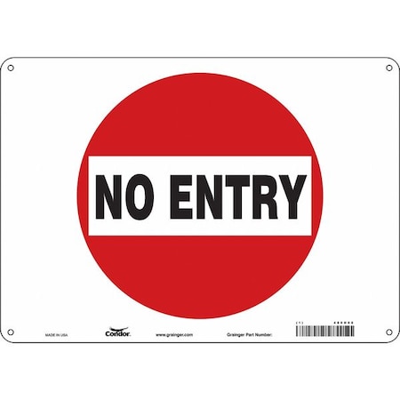 Safety Sign, Polyethylene, 14 in W, 10 in H, NO ENTRY, Red, White MPN:480H08