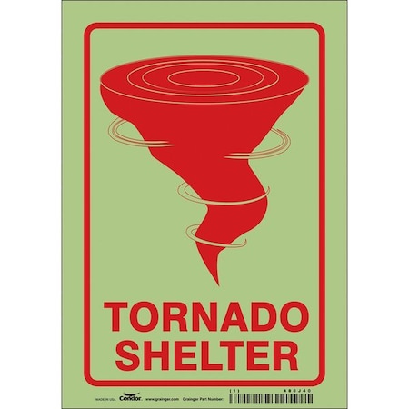 TORNADO SHELTER, 7 in W x 10 in H, Horizontal Rectangle, Glow Vinyl, 480J40 MPN:480J40