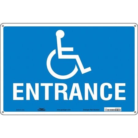 Safety Sign, Aluminum, 18 in W, 12 in H, ENTRANCE, Blue, White MPN:480K57