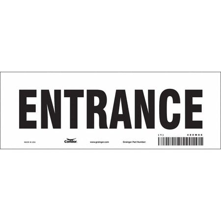 Safety Sign, Vinyl, 10 in W, 3 1/2 in H, ENTRANCE, White MPN:480M86