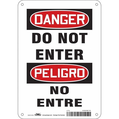 Safety Sign, Aluminum, 7 in W, 10 in H, DO NOT ENTER/NO ENTRE, White MPN:480N15