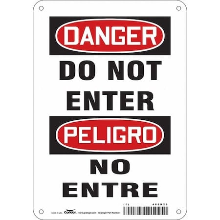 Safety Sign, Polyethylene, 7 in W, 10 in H, DO NOT ENTER/NO ENTRE, White MPN:480N20