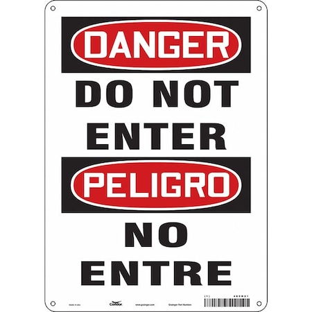 Safety Sign, Polyethylene, 10 in W, 14 in H, DO NOT ENTER/NO ENTRE, White MPN:480N21