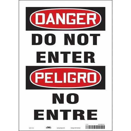 Safety Sign, Vinyl, 10 in W, 14 in H, DO NOT ENTER/NO ENTRE, White MPN:480N24