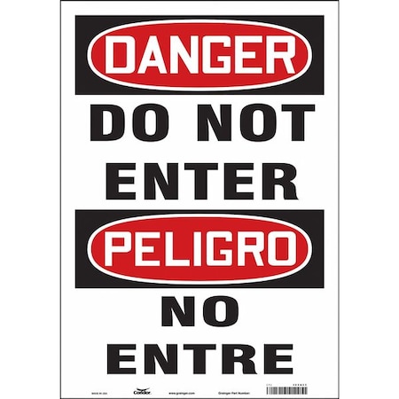 Safety Sign, Vinyl, 14 in W, 20 in H, DO NOT ENTER/NO ENTRE, White MPN:480N25