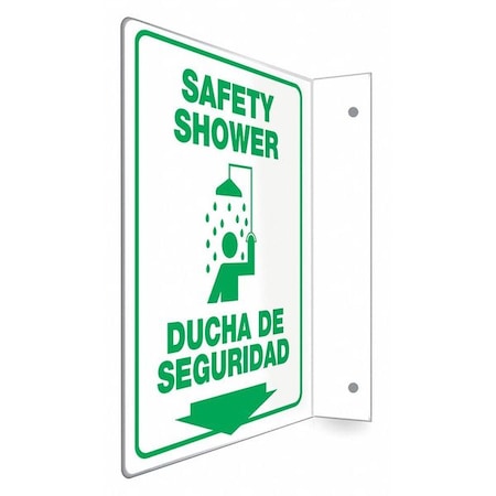 SAFETY SHOWER/DUCHA DE SEGURIDAD, 9 in W x 12 in H, L-Shape Projection, PETG, 480W25 MPN:480W25