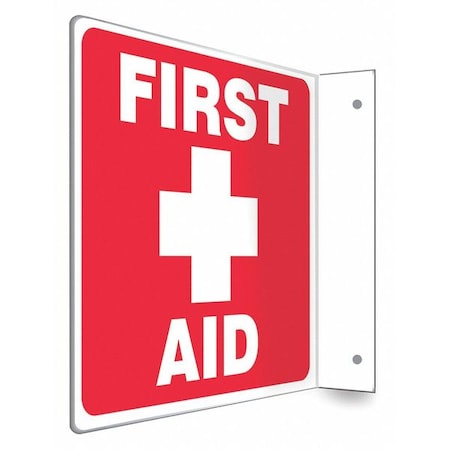 FIRST AID, 8 in W x 8 in H, L-Shape Projection, PETG, 480W49 MPN:480W49