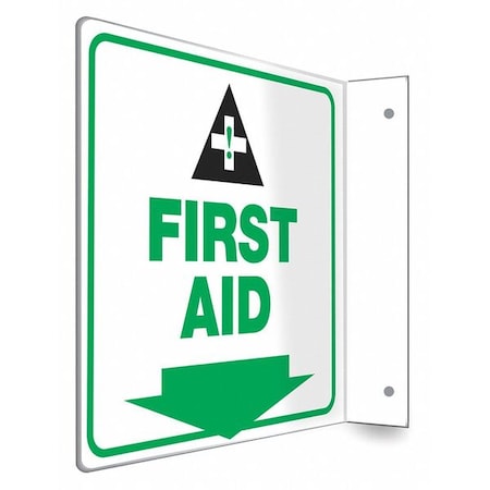 FIRST AID, 8 in W x 8 in H, L-Shape Projection, PETG, 480W52 MPN:480W52