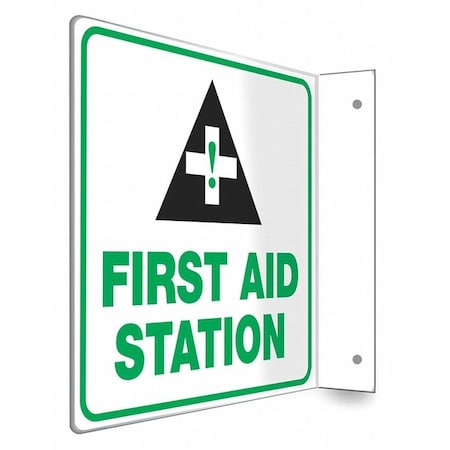 FIRST AID STATION, 8 in W x 8 in H, L-Shape Projection, PETG, 480W56 MPN:480W56