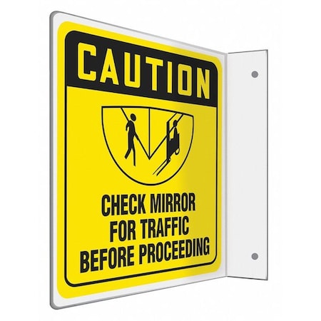 High Visibility Safety Sign, 8 in H, 8 in W, PETG, L-Shape Projection, English, 480W63 MPN:480W63