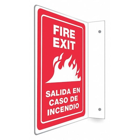 High Visibility Safety Sign, PETG, 9 in W, 12 in H, FIRE EXIT/SALIDA EN CASO DE INCENDIO, Red MPN:480X14