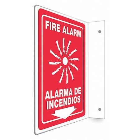 High Visibility Safety Sign, 12 in Height, 9 in Width, PETG, L-Shape Projection, English, Spanish MPN:480X34