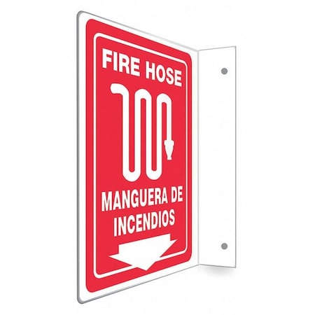 High Visibility Safety Sign, 12 in Height, 9 in Width, PETG, L-Shape Projection, English, Spanish MPN:480X72