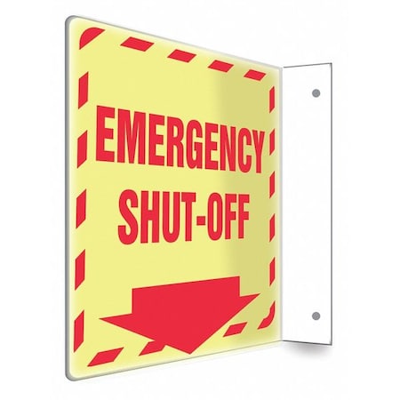 EMERGENCY SHUT-OFF, 8 in W x 8 in H, L-Shape Projection, PETG, 480X83 MPN:480X83