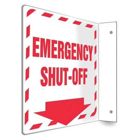 EMERGENCY SHUT-OFF, 8 in W x 8 in H, L-Shape Projection, PETG, 480X84 MPN:480X84