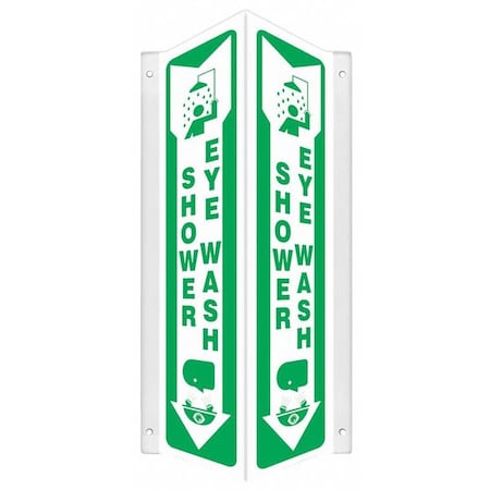 SHOWER EYE WASH, 7 1/2 in W x 18 in H, V-Shape Projection, PETG, 480Y20 MPN:480Y20