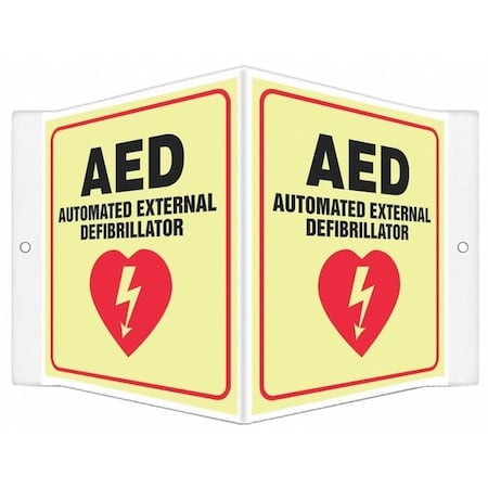 AED AUTOMATIC EXTERNAL DEFIBRILLATOR, 8 1/2 in W x 6 in H, V-Shape Projection, PETG, 480Y24 MPN:480Y24