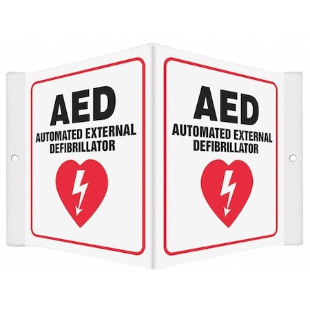 AED AUTOMATIC EXTERNAL DEFIBRILLATOR, 8 1/2 in W x 6 in H, V-Shape Projection, PETG, 480Y25 MPN:480Y25
