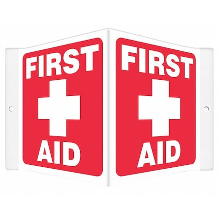 FIRST AID, 8 1/2 in W x 6 in H, V-Shape Projection, PETG, 480Y30 MPN:480Y30