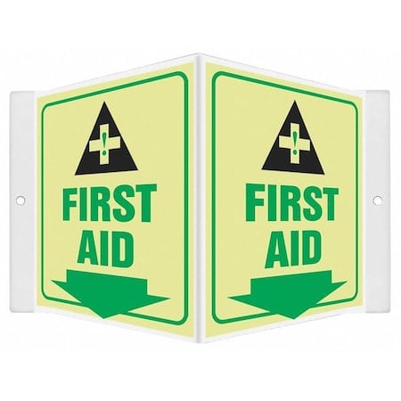 FIRST AID, 8 1/2 in W x 6 in H, V-Shape Projection, PETG, 480Y32 MPN:480Y32