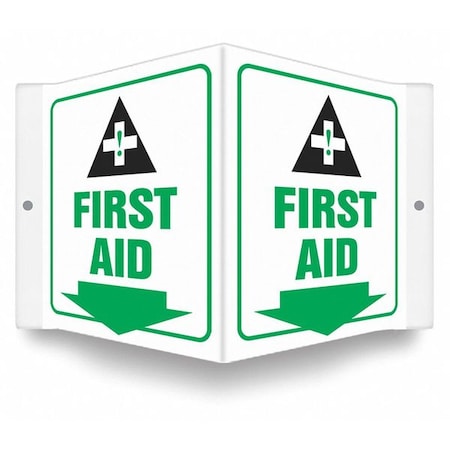 FIRST AID, 8 1/2 in W x 6 in H, V-Shape Projection, PETG, 480Y33 MPN:480Y33