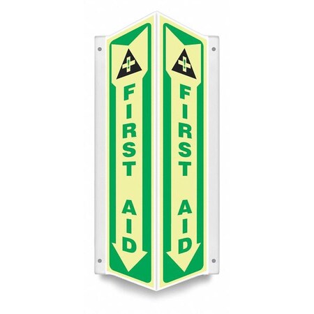 FIRST AID, 7 1/2 in W x 18 in H, V-Shape Projection, PETG, 480Y35 MPN:480Y35