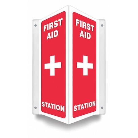 No Header, FIRST AID STATION, 7 1/2 in W x 12 in H, V-Shape Projection, PETG MPN:480Y39