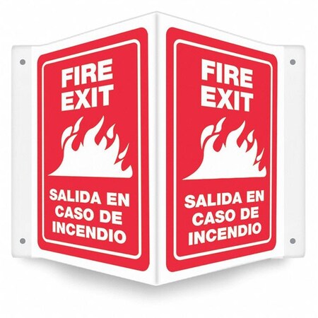 High Visibility Safety Sign, PETG, 14 in W, 12 in H, FIRE EXIT/SALIDA EN CASO DE INCENDIO, Red MPN:480Y95