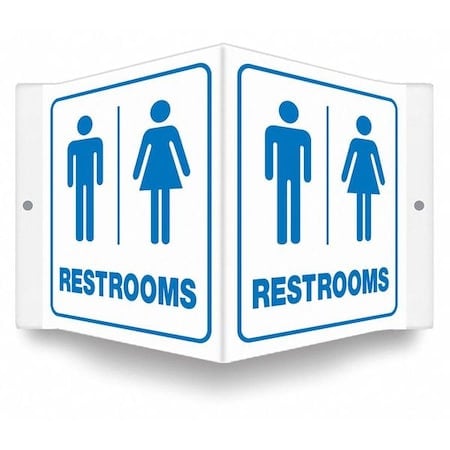 RESTROOMS, 8 1/2 in W x 6 in H, V-Shape Projection, PETG, 480Z77 MPN:480Z77