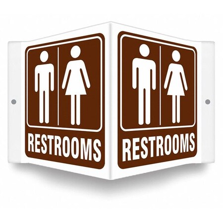 RESTROOMS, 8 1/2 in W x 6 in H, V-Shape Projection, PETG, 480Z79 MPN:480Z79
