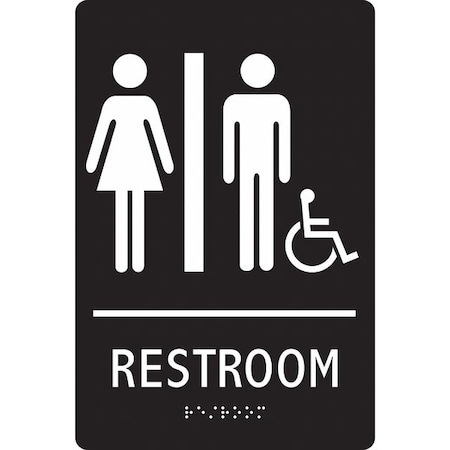 RESTROOM, 6 in W x 9 in H, Vertical Rectangle, ABS Plastic, 483U10 MPN:483U10