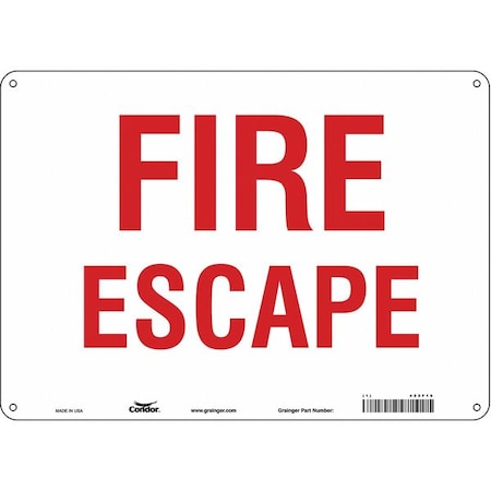 Safety Sign, Polyethylene, 14 in W, 10 in H, FIRE ESCAPE, White MPN:485F18