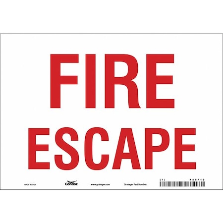 Safety Sign, Vinyl, 10 in W, 7 in H, FIRE ESCAPE, White MPN:485F19