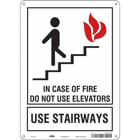 Safety Sign, Polyethylene, 10 in W, 14 in H, IN CASE OF FIRE DO NOT USE ELEVATORS USE STAIRWAYS MPN:485F26