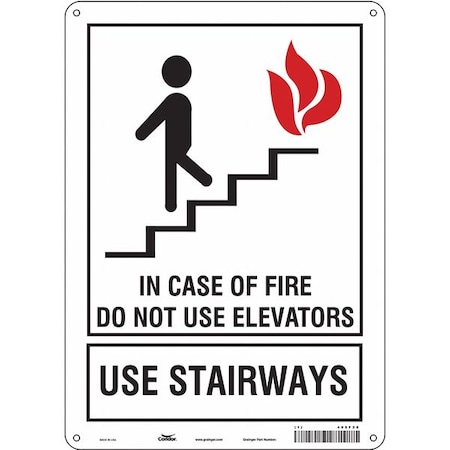 Safety Sign, Polyethylene, 10 in W, 14 in H, IN CASE OF FIRE DO NOT USE ELEVATORS USE STAIRWAYS MPN:485F28