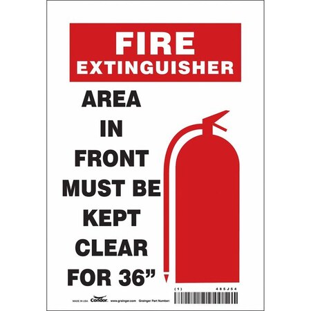 AREA IN FRONT MUST BE KEPT CLEAR FOR 36 in, 7 in W x 10 in H, Horizontal Rectangle, Vinyl, 485J54 MPN:485J54