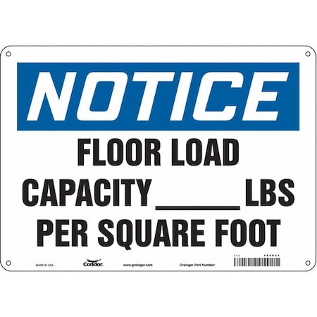 Notice, FLOOR LOAD CAPACITY _ LBS PER SQUARE FOOT, 14 in W x 10 in H, Horizontal Rectangle, 485K21 MPN:485K21