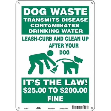 Dog Waste Transmits Disease.Clean Up After Your Dog, 10 in W x 14 in H, Polyethylene, 485L18 MPN:485L18