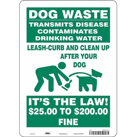 Dog Waste Transmits Disease.Clean Up After Your Dog, 10 in W x 14 in H, Vinyl, 485L21 MPN:485L21
