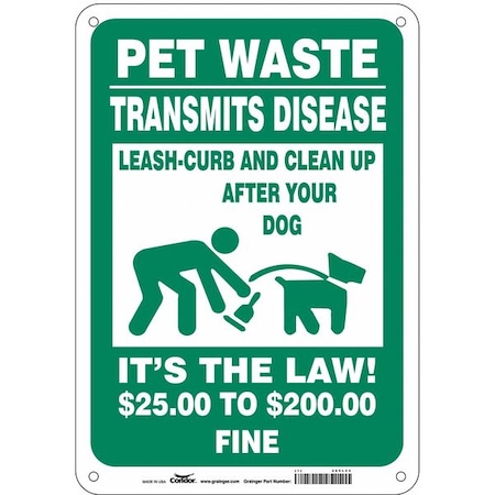 PET WASTE TRANSMITS DISEASE, CLEAN UP AFTER YOUR DOG, 10 in H x 7 in W, Aluminum, 485L23 MPN:485L23