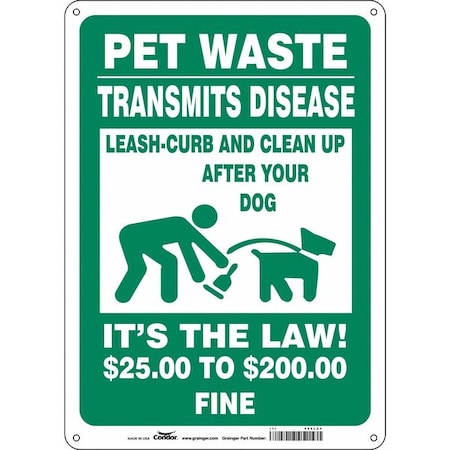 PET WASTE TRANSMITS DISEASE.CLEAN UP AFTER YOUR DOG, 14 in H x 10 in W, Aluminum, 485L24 MPN:485L24