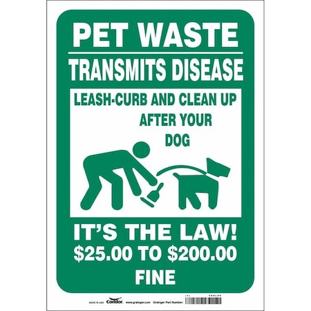 PET WASTE TRANSMITS DISEASE.CLEAN UP AFTER YOUR DOG, 10 in H x 7 in W, Vinyl, 485L29 MPN:485L29
