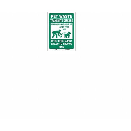 PET WASTE TRANSMITS DISEASE.CLEAN UP AFTER YOUR DOG, 14 in H x 10 in W, Vinyl, 485L30 MPN:485L30