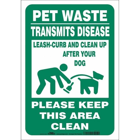 PET WASTE TRANSMITS DISEASE, CLEAN UP AFTER YOUR DOG, 10 in H x 7 in W, Vinyl, 485L39 MPN:485L39