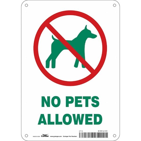 NO PETS ALLOWED, 7 in W x 10 in H, Horizontal Rectangle, Aluminum, 485L69 MPN:485L69