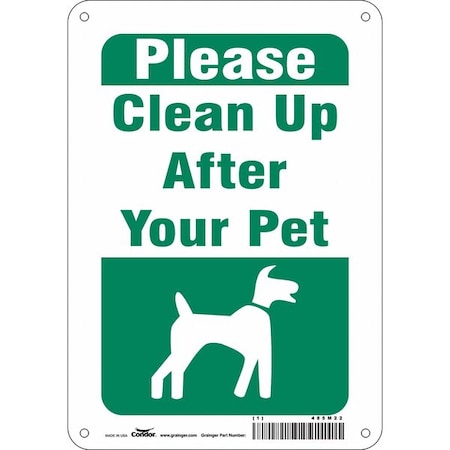 PLEASE CLEAN UP AFTER YOUR PET, 7 in W x 10 in H, Horizontal Rectangle, Polyethylene, 485M22 MPN:485M22